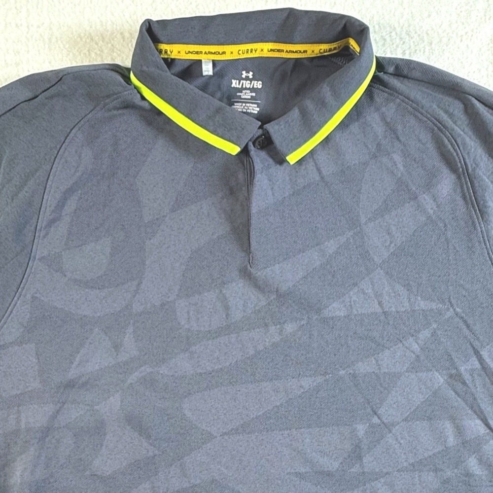 Under Armour x Steph Curry Polo Shirt Mens‎ XL Geometric Gray Neon Trim